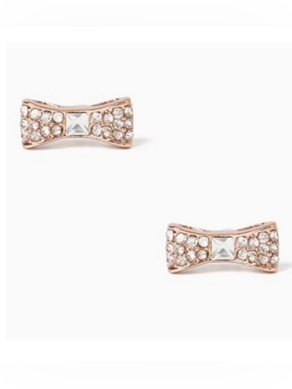Kate Spade Rose Gold Crystal Bow Stud Earrings, NWT
